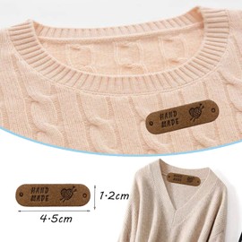 WiYould 40 Pieces PU Leather Labels Handmade Sew On Labels Handmade Embossed Labels Embellishment Crochet Knitting DIY Jeans Clothing Accessories (Ly, Dark Brown)