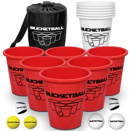 BucketBall | Team Color Edition | Combo Pack (Red/White): Original Yard Pong Game: Best Camping, Beach, Lawn, Outdoor, Family, Adult, Tailgate, Jumbo, Giant Game