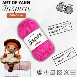 Art of Yarn İnspira 100% Cotton Yarn -3 DK Light, Soft & Smooth Yarn for Crocheting, Knitting & Crafts –250g (8.8 Oz), 425m (464.8 Yds) – Perfect for Baby Blankets, Scarves & More – 5 Skeins 99231