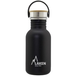 Laken Basic Stainless Steel Bottle, Water Bottle, Wide Opening with Stainless Steel Screw Cap with Bambo, BPA-Free, 0.50 L, Black