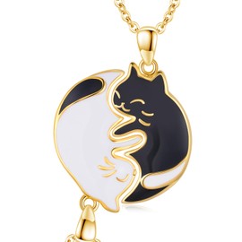 Yin Yang Cat Matching Necklace S925 Sterling Silver Kitty Bff Necklace For 2 Cat's Friendship Couples Jewelry For Women Couples Friends