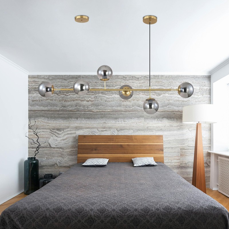 WYIXHOOG Mid-Century Modern Chandelier 6-Light Linear Pendant Light with Globe