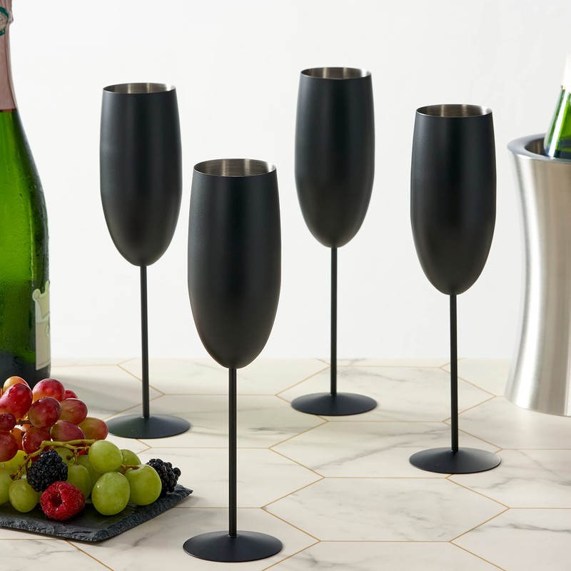Oak & Steel - 2 Black Matte Champagne Flutes 280ml