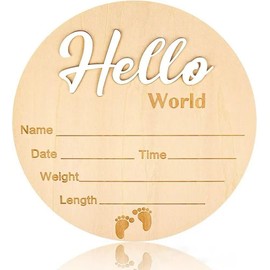Cuvstvo Baby Announcement Sign Hello World Newborn Sign Newborn Baby Birth Announcement Sign Wooden Newborn Photography Props Baby Shower Hospital Nursery 5.9 Inch (Foot White)