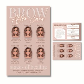 Tarjetas de instrucciones para el cuidado posterior de microblading para cejas en polvo, 3.5 x 2 pulgadas, tamaño de tarjeta de visita pequeña, etapas delanteras y traseras de curación de cejas