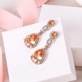 EVER FAITH Wedding Crystal Earring for Bride, November Birthstone Topaz Cubic Zirconia 8-Shape Infinityd Pierced Dangle Earrings for Prom Brown Gold-Tone