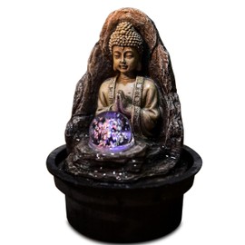 Fontaine Frieden - Entspannender Zen Buddha Innenbrunnen mit LED -Licht - geschlossener und brauner Kreislauf - H 18 cm - Zen'light