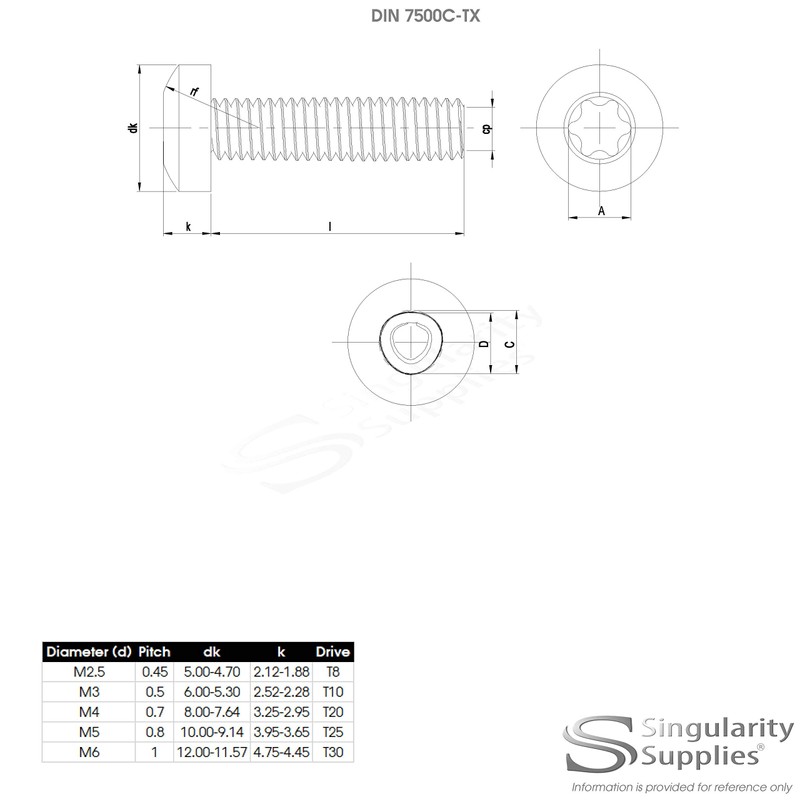 M3 (3mm x 20mm) TX Pan Thread Rolling Screw -