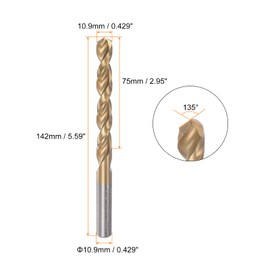 sourcing map Twisted Drill Bit 10.9 mm Titanium Coated (HSS-E) M42 High Speed Steel 8% Cobalt Straight Shaft for Stainless Steel Aluminium Alloy Metal