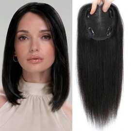 GULALUUK Hair Toppers for Women Real Human HairToppers Wiglets Hairpieces Upgrade 10 * 12 cm Larger Swiss Base Hair Thick Hairpieces Adding ExtraHair Volume Clip in Toppers Natural Black