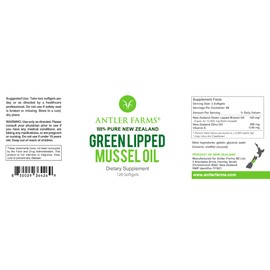 Antler Farms - 100% Pure New Zealand Green Lipped Mussel Oil, Equiv. to 12,500mg, 120 Softgels - Powerful 125:1 Extract, 2 Month Supply