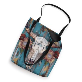 Boho Chic Bull Skull Turquoise Western Protea Flower Tote Bag
