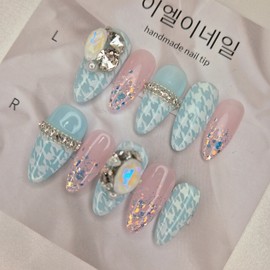 Haunt Check Nail Handmade Nail Tips - Short Round / 하운트 체크네일 수제네일팁 - 숏라운드