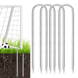 Rebar Stakes 16inch,Ground Stakes Heavy Duty U-Hook,4 Pack Garden Ground Stakes Galvanized Steel Tent Stakes Heavy Duty Ground Anchors for Position Kits,Soccer Goals,and Trampolines Stake