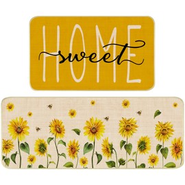 Nialnant Sunflower Kitchen Rugs Set of 2, Non Slip Kitchen Mat for Floor, Yellow Kitchen Rug Washable Kitchen mats in Front of Sink 17'' x 47'' + 17'' x 30''