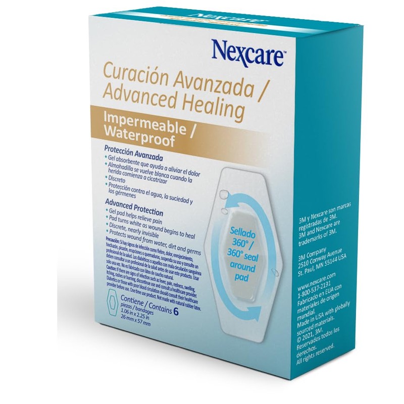 Nexcare 3M, Venditas Impermeables Curación Avanzada,Tamaño Regular, con Gel Absorbente
