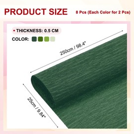 sourcing map 8Pcs Crepe Paper Roll 8.2ft Long 9.84 Inch Wide for Wedding Ceremony Various Large Festivals Decoration, Light Green, Army Green, Pale Green, Green