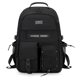 Lohol Multi-Pocket Backpack with 15.6 inch Laptop Compartment, Water Resistant Bookbag for School College and Travel (Black)