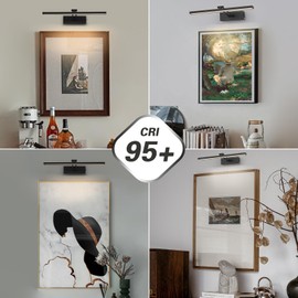 DESOOP Rechargeable Picture Light Battery Operated 3CCT Dimmable Gallery Lighting Black Over Picture Light Wireless Art Lights with Remote and Timer 15.75" Inch 3W