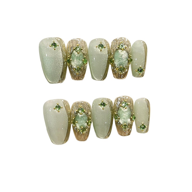 BIBII Nails Handmade Nail Tip Kit, Long 3D Nails, Green,