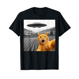 Cat Selfie With Alien UFO Funny Cat Gifts For Men Women Kid T-Shirt