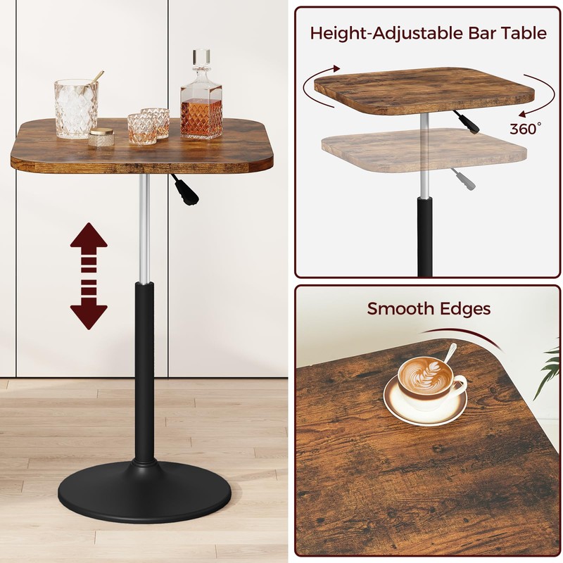 MAHANCRIS Bar Table, Height-Adjustable Pub Table 26.8-36.2 Inches, Cocktail Tables