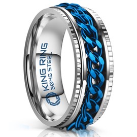 King Ring 8mm Super Spinner Ring – Premium Stainless Steel Fidget Ring for Men & Women K06 – Silver Blue 14