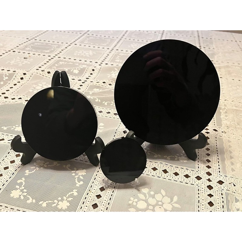 CrystalsAhoy Obsidian Mirror, 5.5" Round Scrying Mirror, Freestanding, Modern Style,
