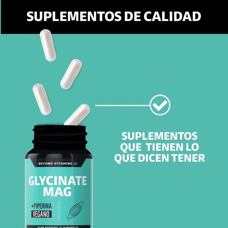 Glicinato Magnesio 492mg Alta Absorción Piperina Pimienta Negra Bisglicinato Complex