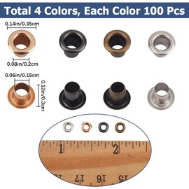 GORGECRAFT 1 Box 400Pcs 4 Colors Super Tiny Eyelet 0.06"(1.5mm) Hole Brass Metal Quicklet Grommets Self Backing Eyelets for Bead Cords Shoes Clothes Belt Bag DIY Sewing Crafts Leather Canvas