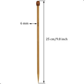 6Pcs 6mm Bamboo Single Pointed Knitting Needle, Straight Knitting Needle US Size 10 for DIY Yarn Craft Set,Socks,Sweater, Nice Gift for Women Adults Kids Children Beginners