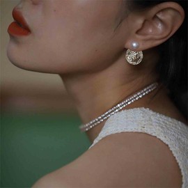 Aneneiceera Vintage Medallion Coin Stud Earrings Gold Disc Coin Earrings Pearl Coin Ear Jacket Earrings Tiny Pearl Earrings Jewellery For Women, Zinc