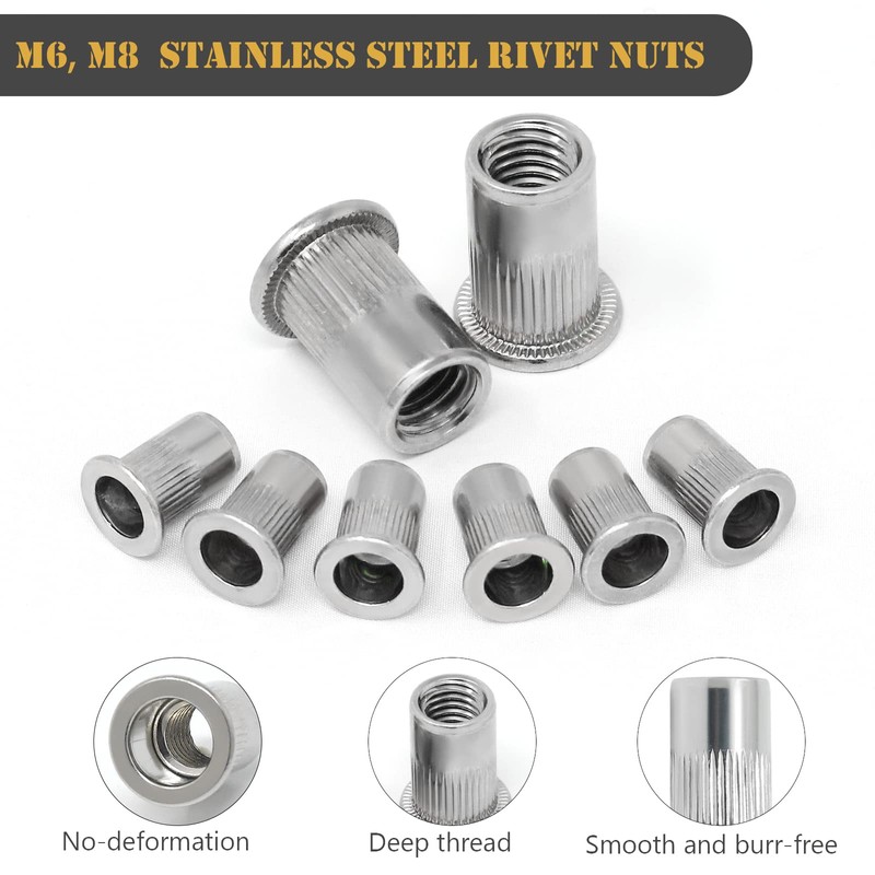 Wkmamo Pack of 120 M6 M8 Rivet Nuts, 304 Stainless
