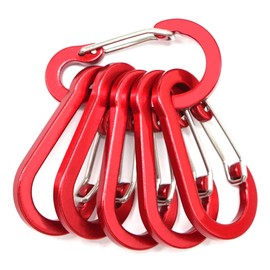 XSAJU Carabiner, Small D-Ring, Auto Lock, Set of 6, Aluminum, Outdoor Equipment, Climbing Equipment, Camping Equipment (Red)