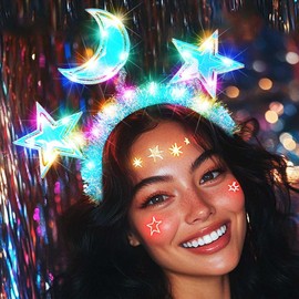 BARTOSI Light Up Star Headband LED Moon Headbands Glow Costume Hair Accessories for Women (Set 1, One Size)