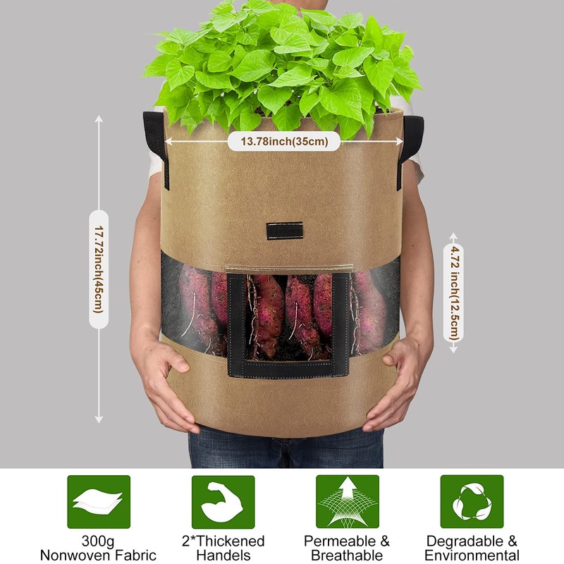 Florelf Visible Potato Grow Bags 10 Gallon with Flap 3-Pack,Potatoes