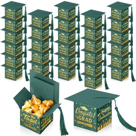 TaoBary 30 Pcs Graduation Cap Candy Box with Tassel Graduation Party Favors Graduation Gifts Graduation Decorations Grad Cap Box for Candy Chocolate Biscuit Supplies (Green)