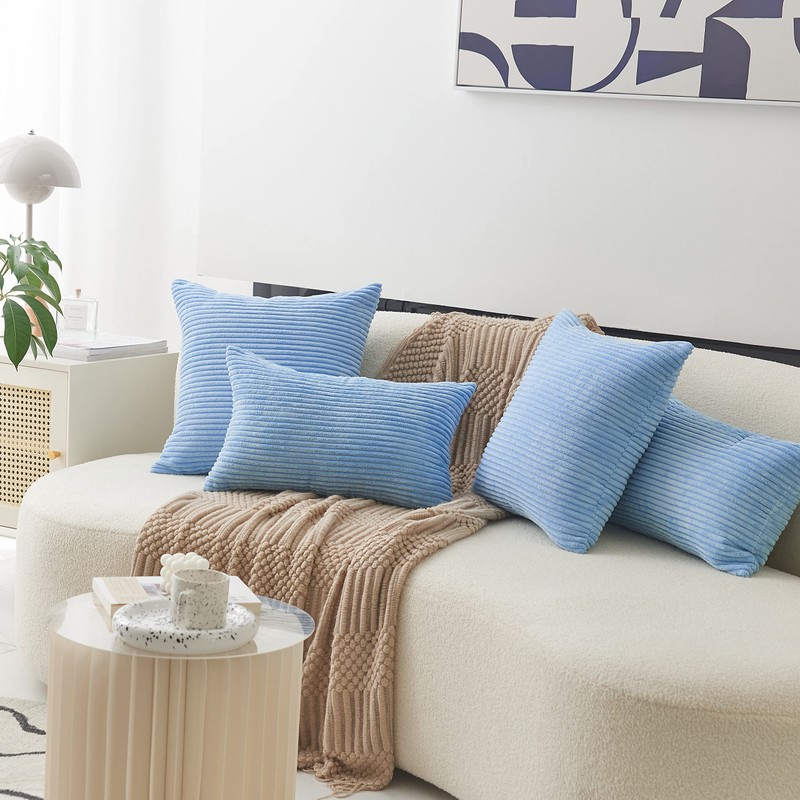 Home Brilliant Blue Cushion Cover Solid Striped Velvet Cushion Covers