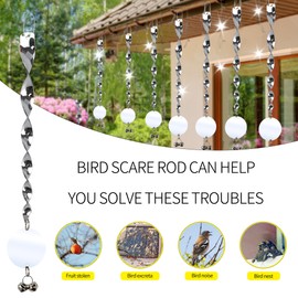 Bird Scare Rods, Silver Hanging Plastic Bird Deterrent Device with 6 Reflective Discs + 6 Scare Rods Set, Wind-Driven Rotating Reflective Scare Rods to Keep Birds Away from House Windows, Garden Yard