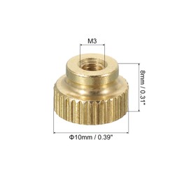 sourcing map Knurled Thumb Nuts, 4Pcs M3 x D10mm x H8mm Brass High Head Blind Hole with Collar High Head Blind Hole Round Knobs Fasteners for 3D Printer Parts, Machine Tools