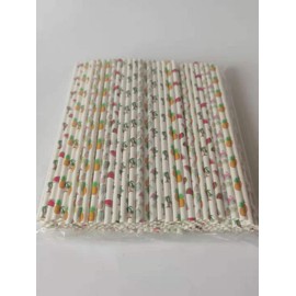 Shuiniba Biodegradable Paper Straws,Paper Drinking Straws for Party, Events and Crafts,Baby Shower Decorations 7.75 Inches,100 Pack - Pineapple, Watermelon, Palm Tree, Coconut Tree