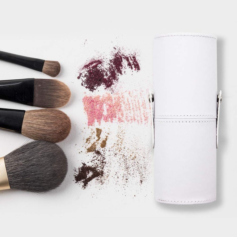 Makeup Brush Holder Leather Travel Portable Brushes Storage Case (White)