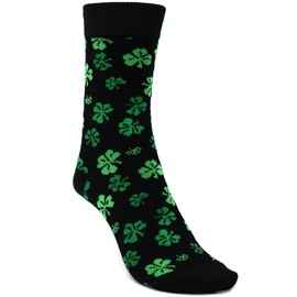 Men's Good Luck Black & Green Shamrock Fun Novelty Crew Dress Socks