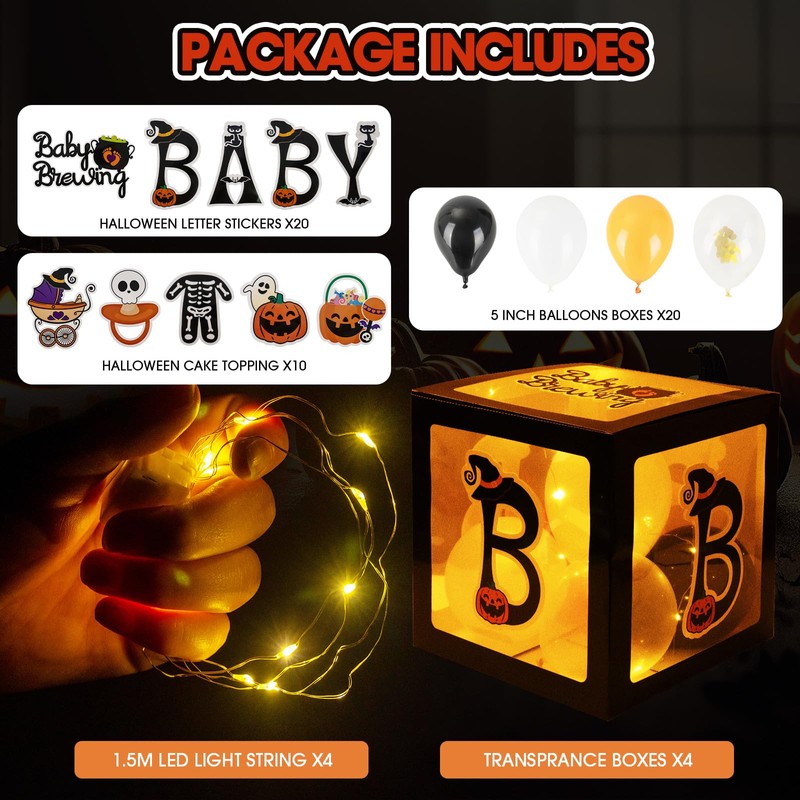 Baby First Halloween Decorations Balloons Boxes 4 Pcs Letter Blocks