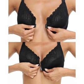 Lemorosy Unpadded Front Closure Lace Racerback Underwire Everyday Bra Women’s Full Figure Plus Size for Big Bust(Black,40DD)