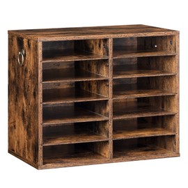 HOOBRO Literature Organizers, 12 Compartments Office Mailbox with Adjustable Shelves, Wood Countertop Literature Sorter for Office, Home, Classroom, Mailrooms Organization Rustic Brown FG12WF01