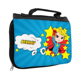 Toiletry Bag with Names Berkay and Super Hero Pattern for Boys with Name Washing Toiletries Bag for Children