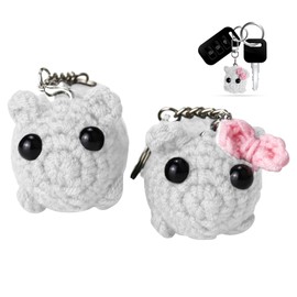 Sad Hamster, Pack of 2 Sad Hamster, Sad Hamster Keyring, Cute Handwoven Hamster Ornament, Handmade Sad Hamster Knitted Doll (No Clay, White), White