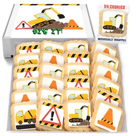 Construction Theme Cookies Individually Wrapped 24 Pack | Bulldozer Excavator Digging