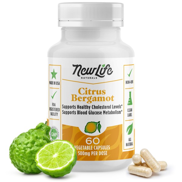 NewLife Naturals Citrus Bergamot Supplements 500 MG - Heart Health - Supplement for Wellness and Aging Support - Pure Extract Formula - 60 Veggie Capsules